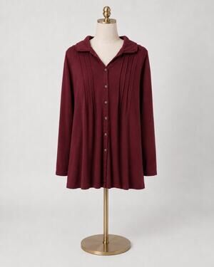 Boho Deep Red Soft Tunic Top pintuck Swing top A-line